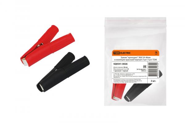 Зажим крокодил   5А 46мм ЗКИ в изоляции красный/черный (1шт+1шт) TDM