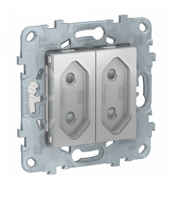 Schneider Electric Unica NEW Алюминий Розетка 2-модульная без заземляющих контактов, со шторками, винтовой зажим, 10 А, NU503130