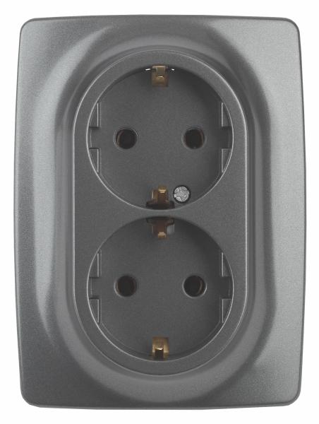 ЭРА  Эра12  Графит  Розетка 2X2P+E Schuko, 16АХ-250В 12-2106-12