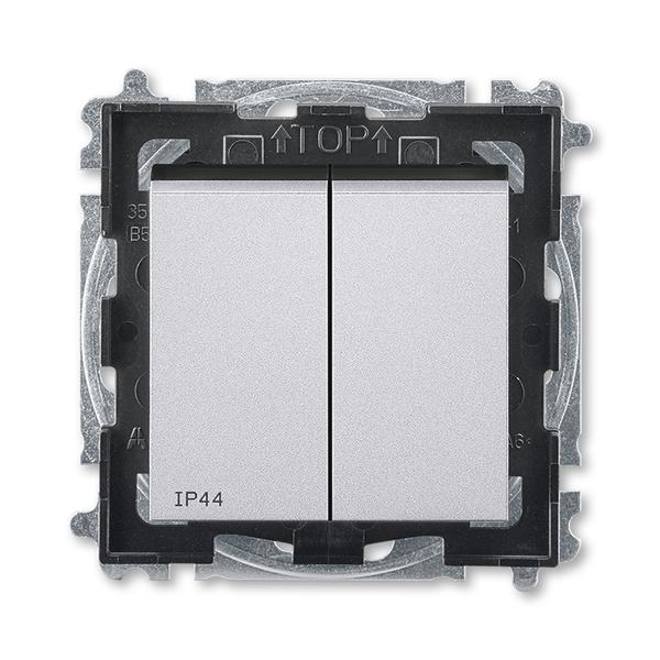 ABB  Levit  Серебро/Дымчатый чёрный Выключатель 2-клавишный IP44 2CHH595940A4070