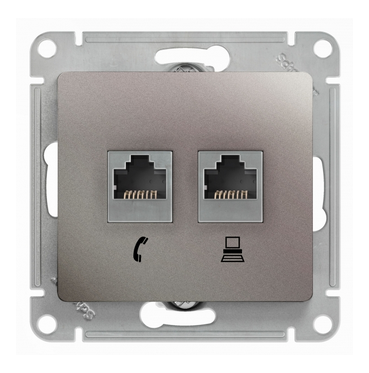 Schneider Electric Glossa Платина Розетка 2-местная RJ11+RJ45, категория 5E,механизм IP20 скрытая установка GSL001285