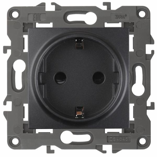 ЭРА  Elegance  Антрацит  Розетка 2P+E Schuko со шторками 16A-250В, IP20  14-2102-05