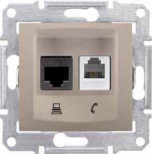 Schneider Electric Sedna Титан Розетка механизм телефоная + компьютерная RJ11 + RJ45 категория 6, неэкранированная UTP с пружинными зажимами IP20 скрытая установка SDN5200168