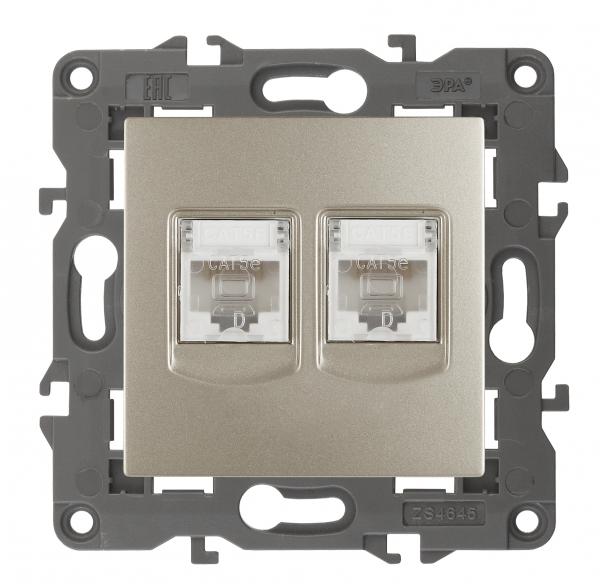 14-3108-04 Эл/ус ЭРА Розетка 2хRJ45, IP20, шампань