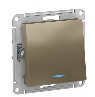 Schneider Electric AtlasDesign Шампань  Переключатель 1-клавишный с подсветкой схема 6а, 10АХ, механизм ATN000563