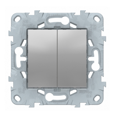 Schneider Electric Unica NEW Алюминий Переключатель 2-клавишный, 2 х схема 6, NU521330