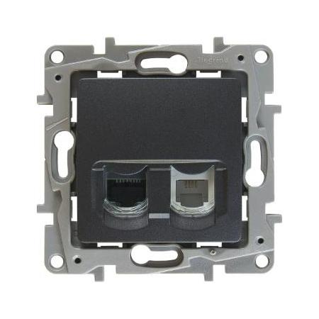 Legrand  Etika  Антрацит Розетка механизм RJ11+RJ45 категория 5 UTP 672652