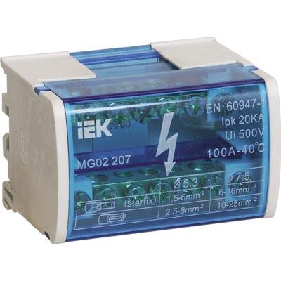 Шина нулевая 2х 7 групп DIN IEK 100A в корпусе