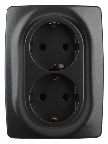 ЭРА  Эра12  Антрацит  Розетка 2X2P+E Schuko со шторками 16A-250В, IP20 12-2108-05