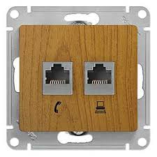 Schneider Electric Glossa Дерево Дуб Розетка 2-местная RJ11+RJ45, категория 5E, механизм IP20 скрытая установка GSL000585