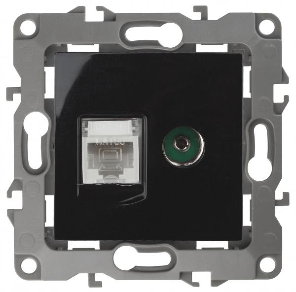 ЭРА  Эра12  Черный  Розетка информационная RJ45+ТВ (10/100/2500) 12-3110-06 Б0027446