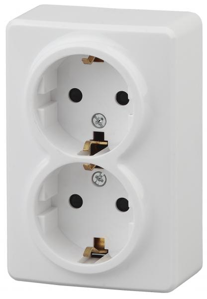 ЭРА  Эксперт  Белый  Розетка 2х2P+E Schuko со шторками 16A-250В, Al+Cu  открытая установка  11А-2206-01 Б0038819