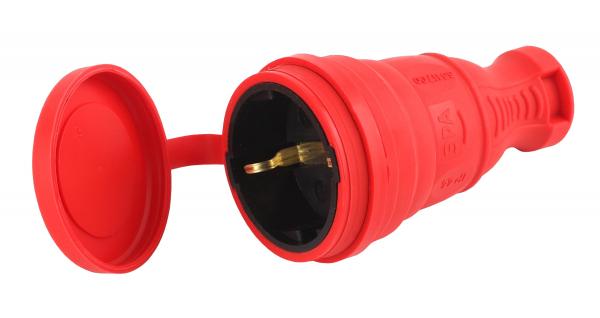 R8-RED-IP44 ЭРА Разъём каучуковый c/з  прямой 16A IP44 красный