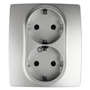 ЭРА  Эра12  Алюминий  Розетка 2X2P+E Schuko со шторками 16АХ-250В 12-2104-03 Б0014701