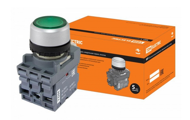 Кнопка MP1-21G(LED) в сборе d22мм/220В 1з+1р зеленая TDM