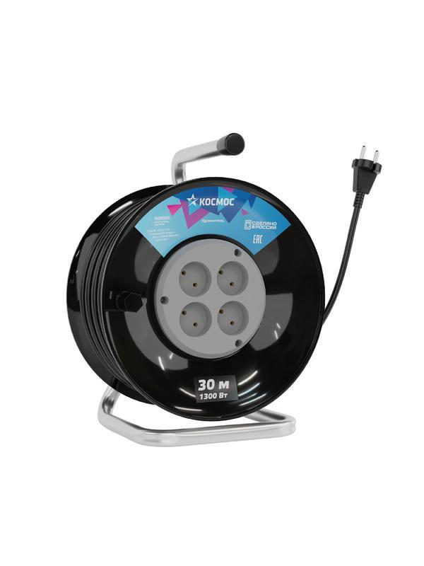 Удлинитель на катушке 4х30м 6А ПВС 2х0.75 Космос YKKsm30m-4g(6A)