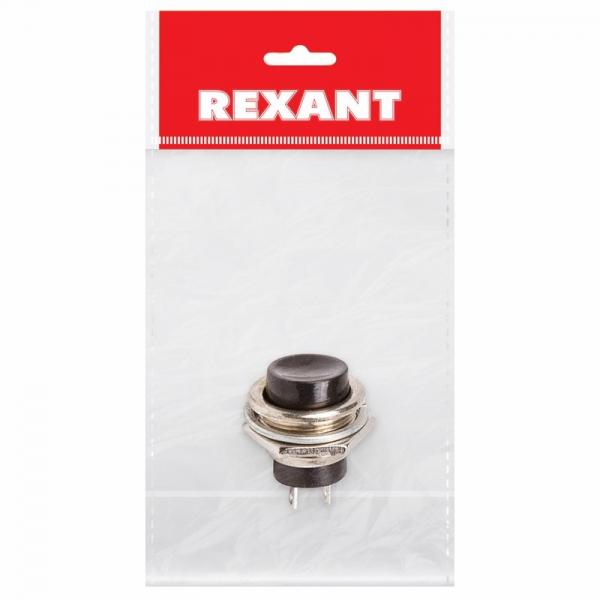 Выключатель-кнопка  металл 220V 2А (2с) (ON)-OFF  Ø16.2  черная  (RWD-306)  REXANT Индивидуальная упаковка 1 шт 36-3350-1