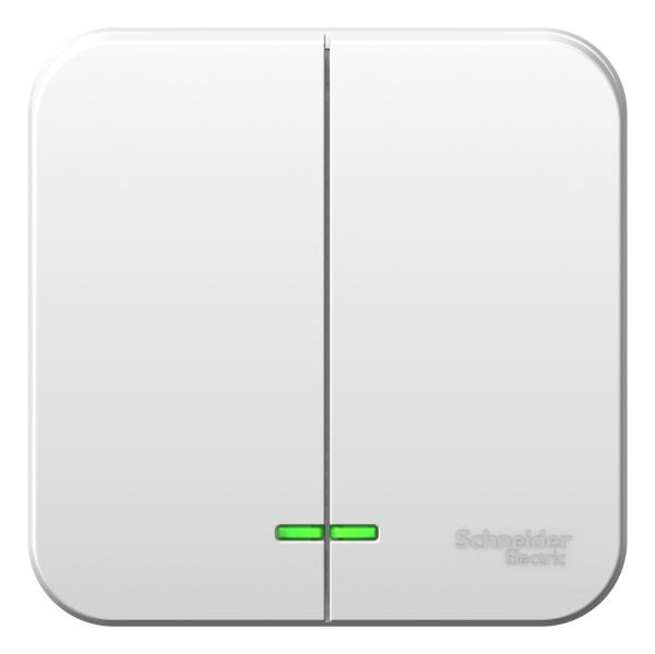 Schneider Electric  BLANCA  Белый  Выключатель 2-клавишный (cхема.5) с подсветкой 10А, 250B, открытая установка BLNVA105101